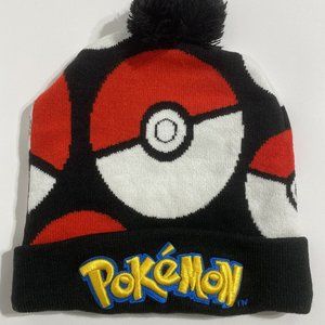 Pokemon Beanie Hat Toboggan Pom Poke Ball Print Pattern Embroidered Winter Warm